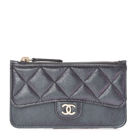 CHANEL Iridescent Caviar Quilted Flap Zip Card Holder Black 